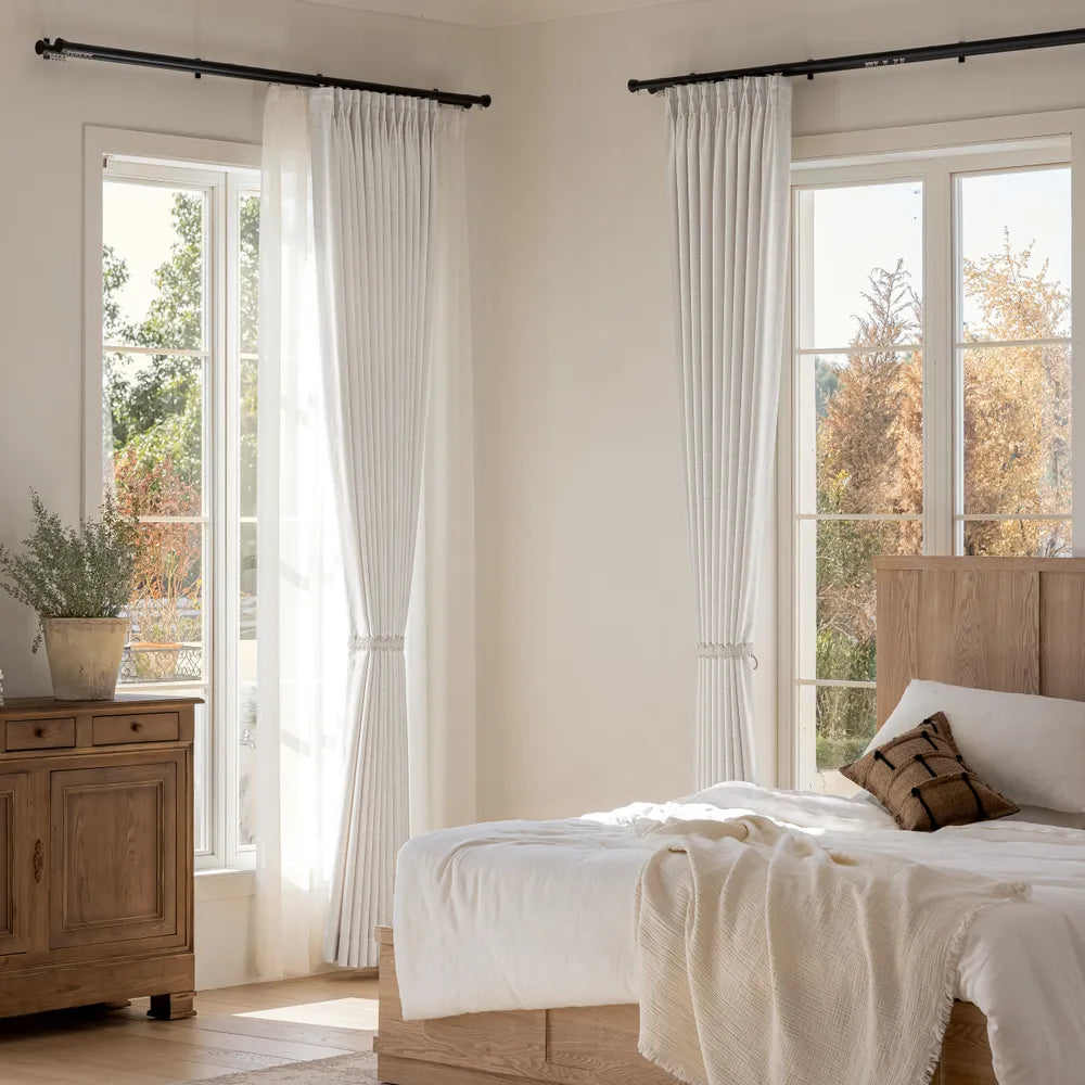 Pearl Blue Linen Curtains for Coastal Bedroom